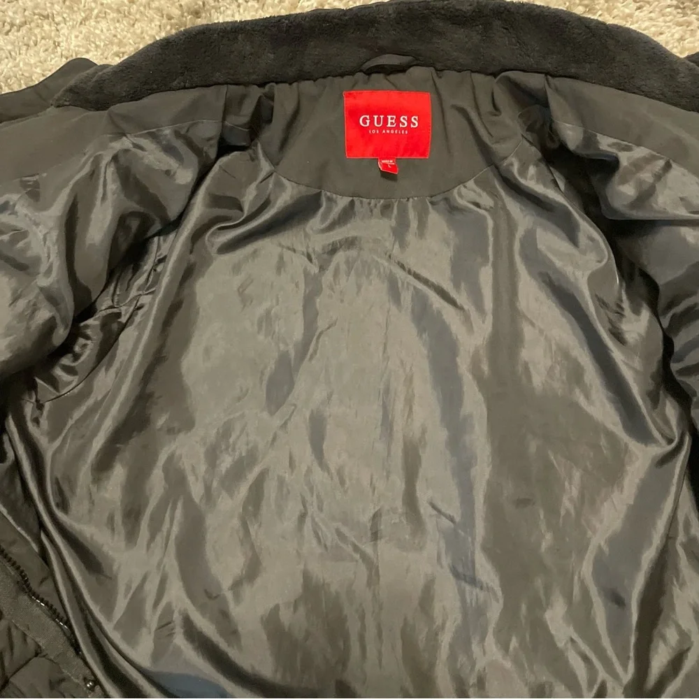 GUESS Men's Duke Quilted Puffer Bomber Jacket Black Large Excellent Condition!